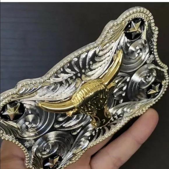 Bull Belt Buckle Western Cowboy SILVER Gold Rodeo - Picture 2 of 8
